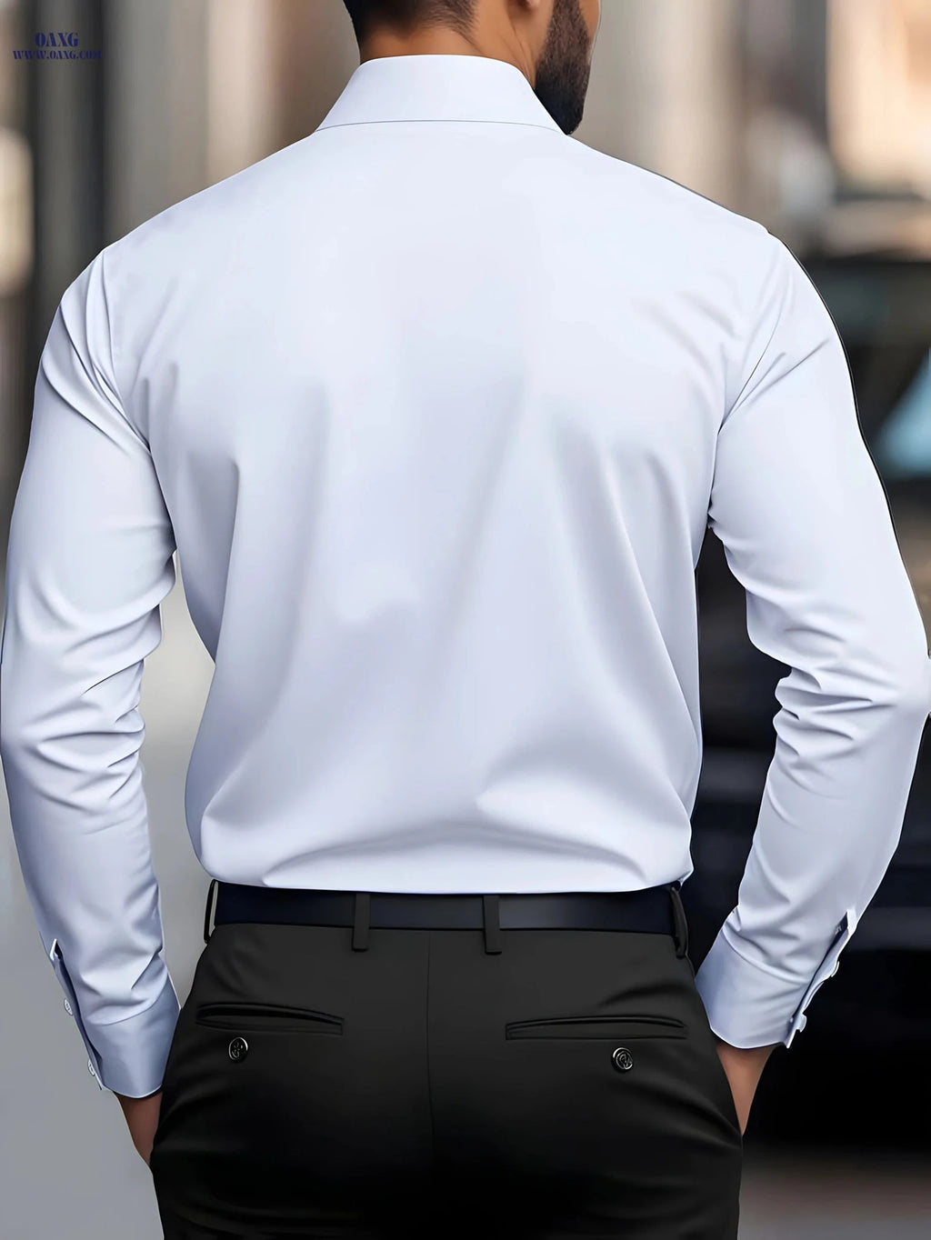 Men's Long Sleeve Business Casual Shirt - Solid White, Slight Stretch Fabric   OAXG White / FR S