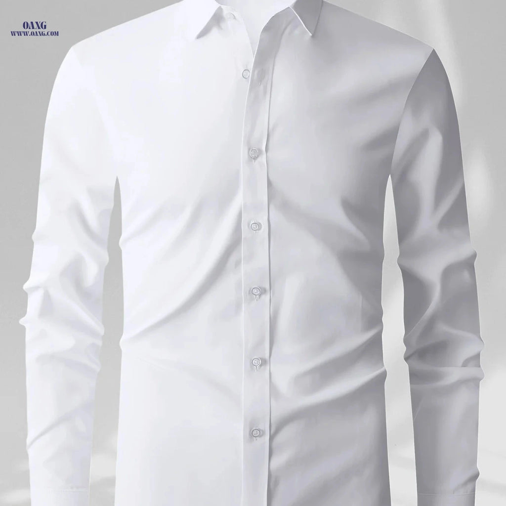 Men's Long Sleeve Business Shirt - Versatile Solid Color for Spring   OAXG 