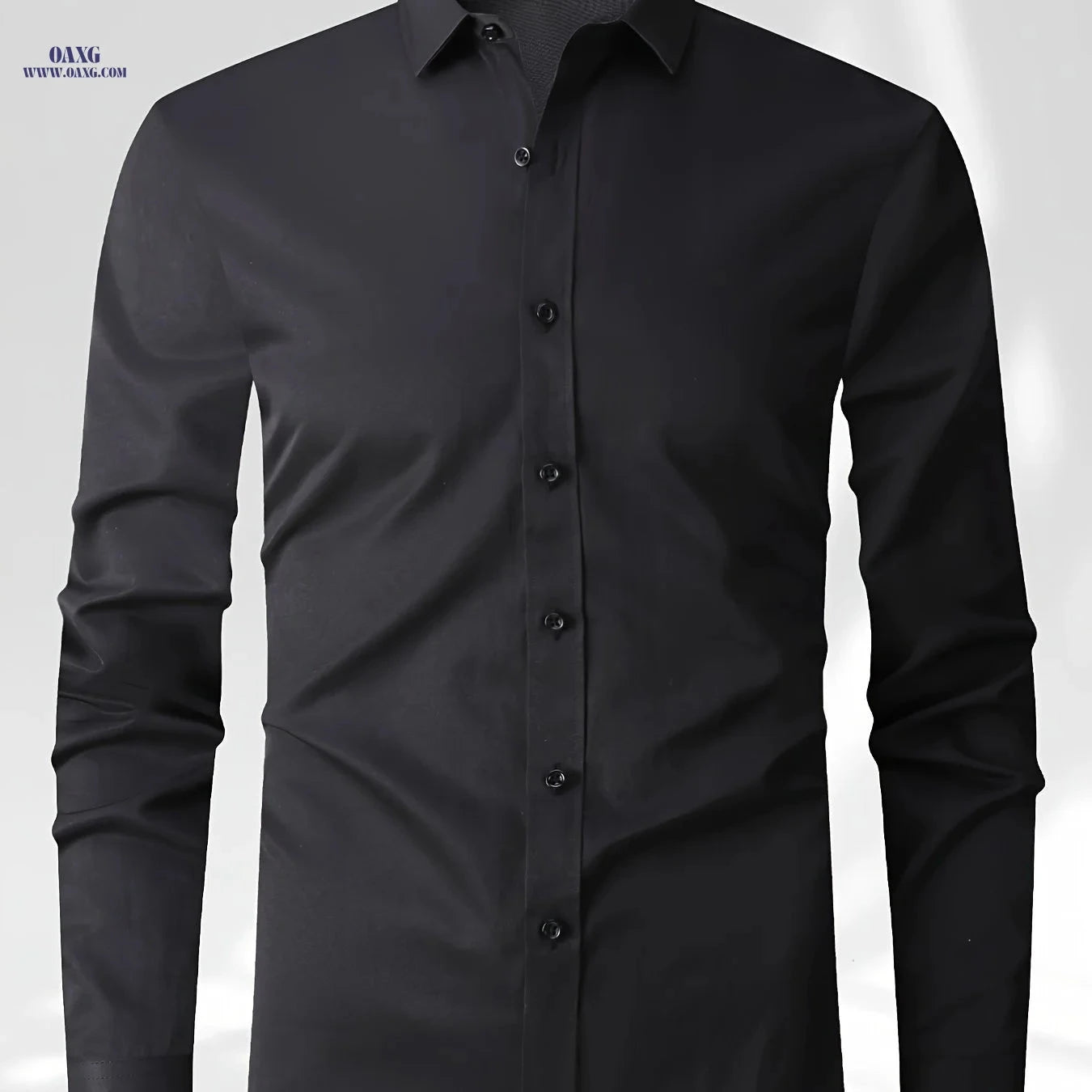 Men's Long Sleeve Business Shirt - Versatile Solid Color for Spring   OAXG 