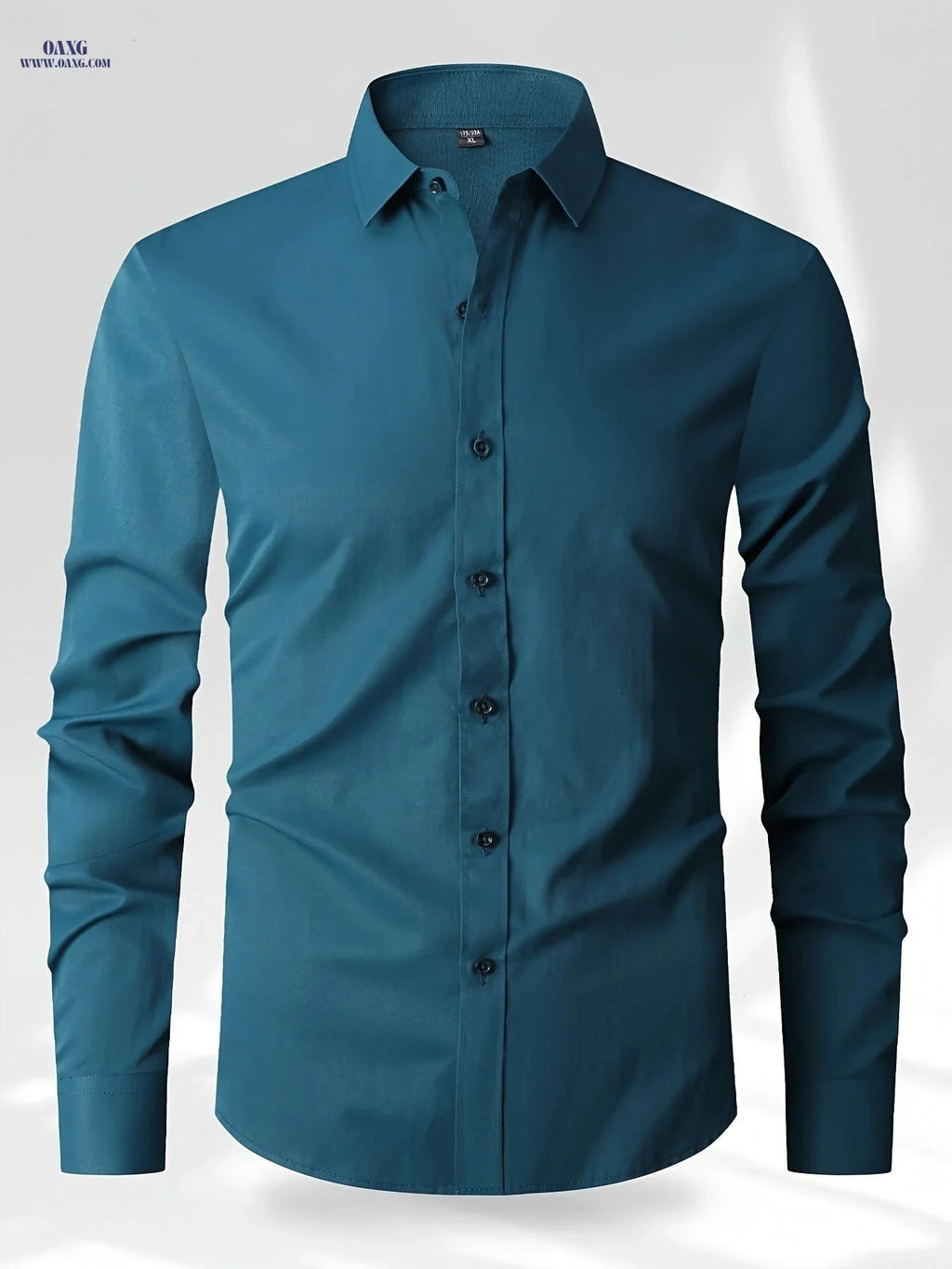 Men's Long Sleeve Business Shirt - Versatile Solid Color for Spring   OAXG 
