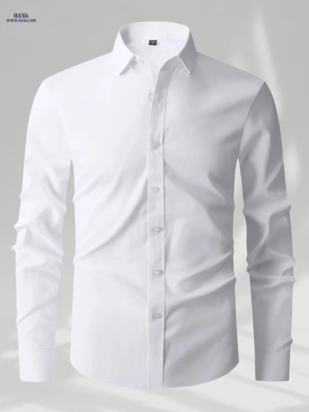 Men's Long Sleeve Business Shirt - Versatile Solid Color for Spring   OAXG 