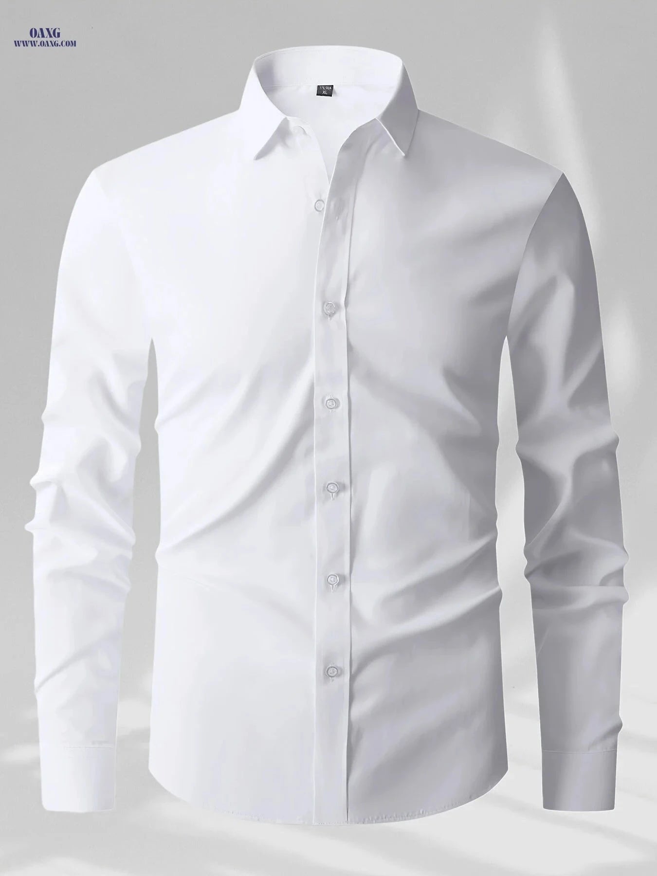 Men's Long Sleeve Business Shirt - Versatile Solid Color for Spring   OAXG 