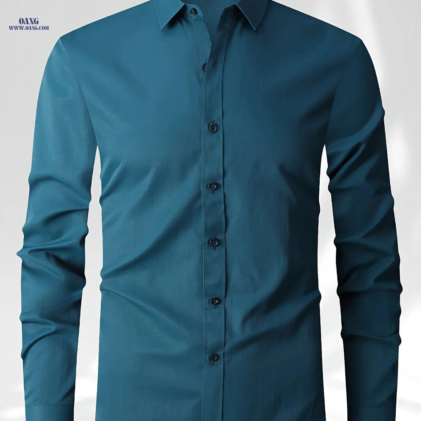 Men's Long Sleeve Business Shirt - Versatile Solid Color for Spring   OAXG 
