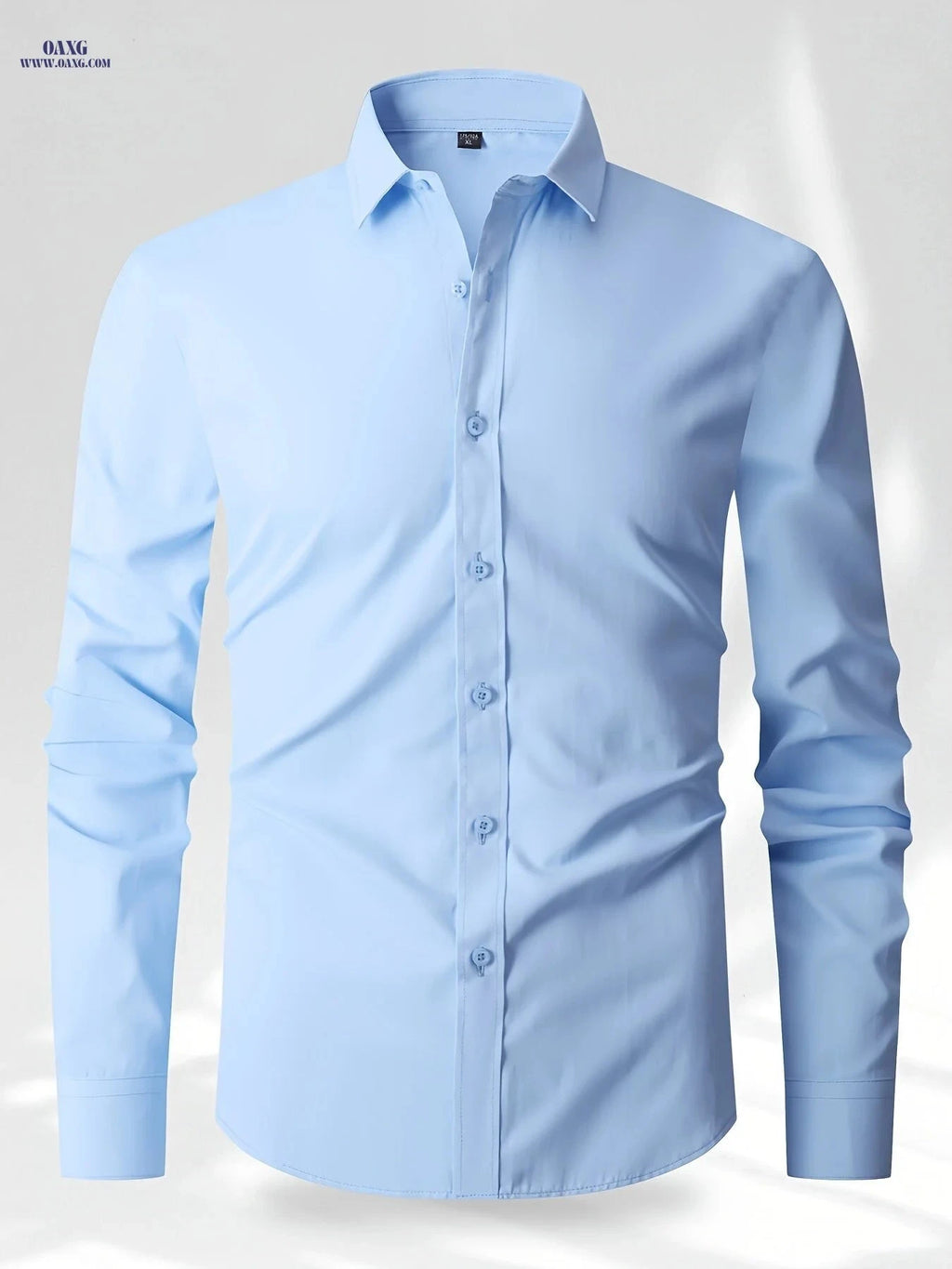 Men's Long Sleeve Business Shirt - Versatile Solid Color for Spring   OAXG 