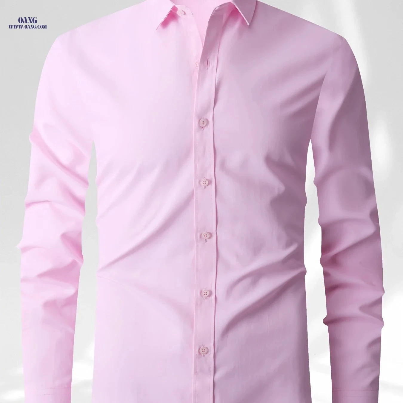 Men's Long Sleeve Business Shirt - Versatile Solid Color for Spring   OAXG 