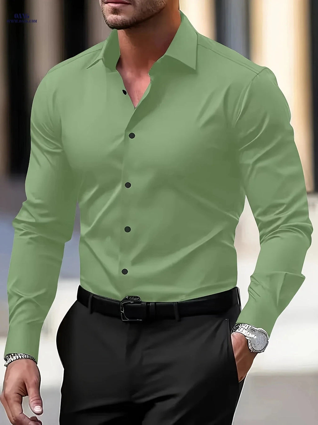 Men's Long Sleeve Business Shirt - Wrinkle-Free Casual Style   OAXG 