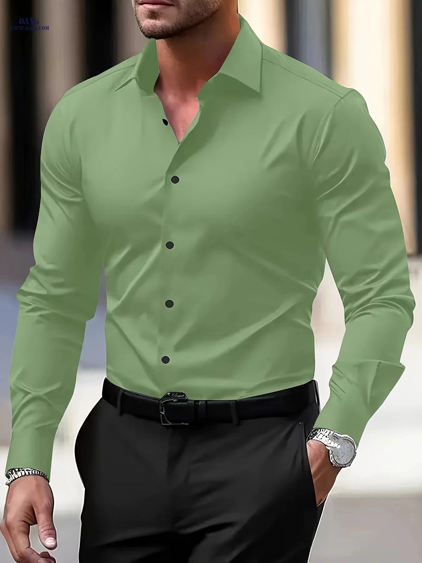 Men's Long Sleeve Business Shirt - Wrinkle-Free Casual Style   OAXG 