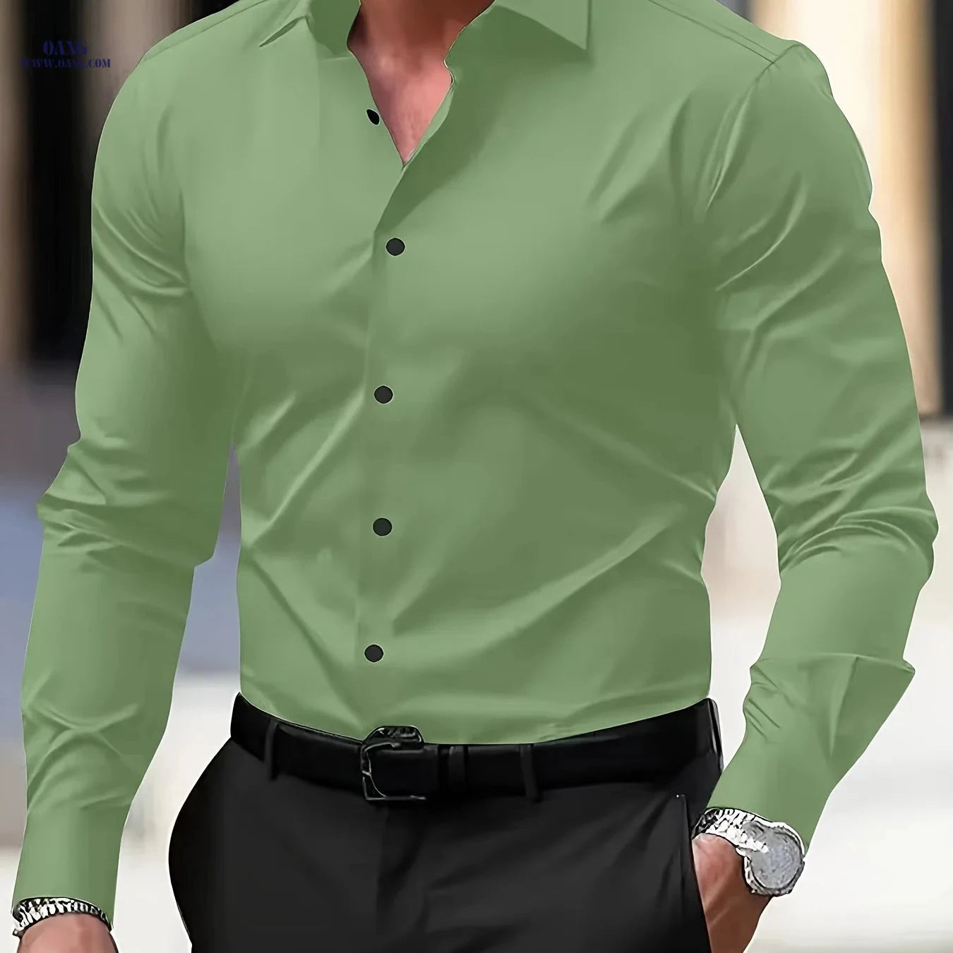 Men's Long Sleeve Business Shirt - Wrinkle-Free Casual Style   OAXG 