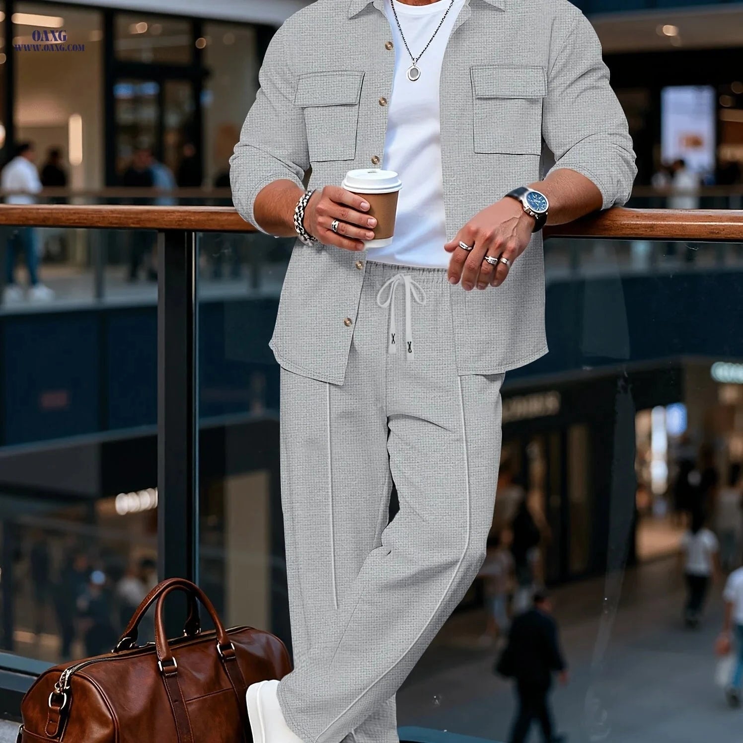 Men’s Long Sleeve Casual Set - Luxury Lapel Jacket & Versatile Pants   OAXG 