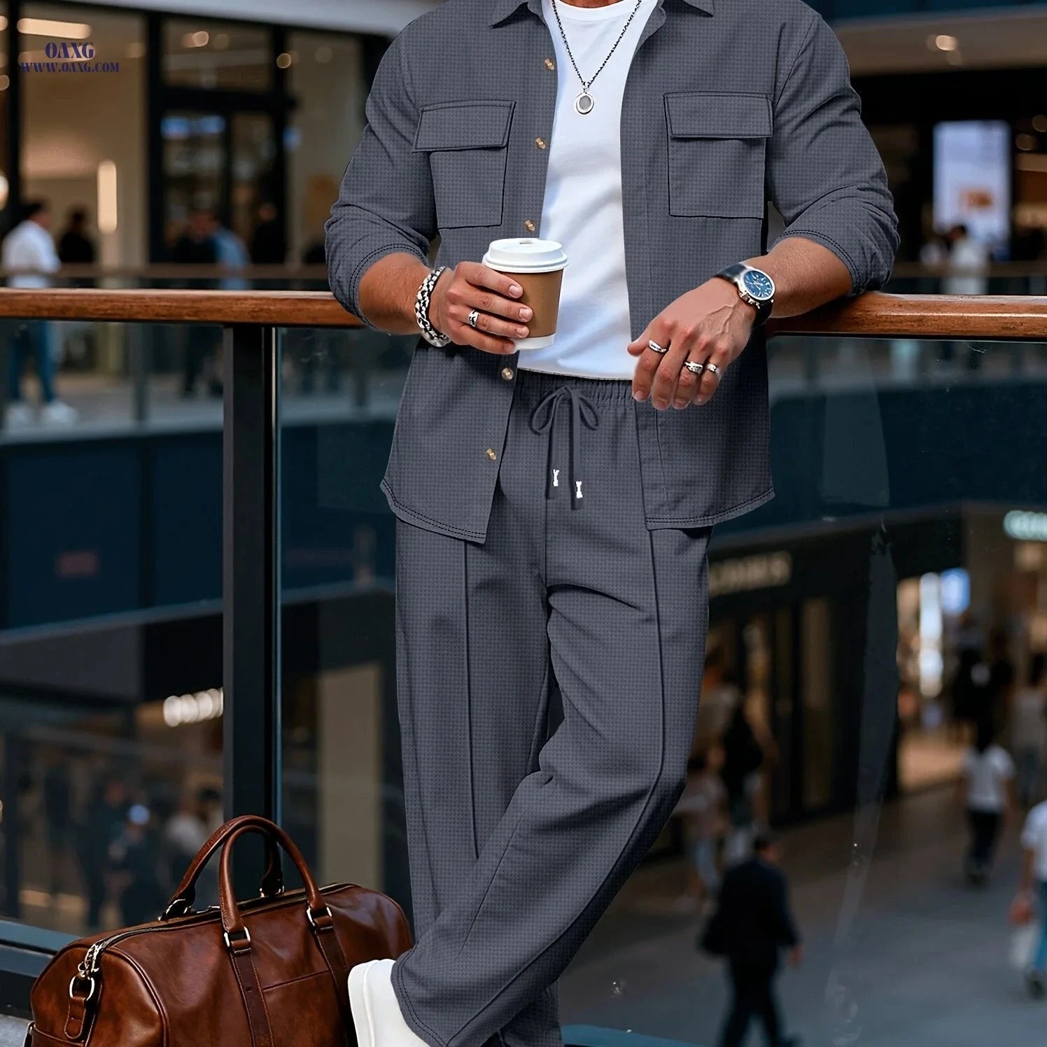 Men’s Long Sleeve Casual Set - Luxury Lapel Jacket & Versatile Pants   OAXG 