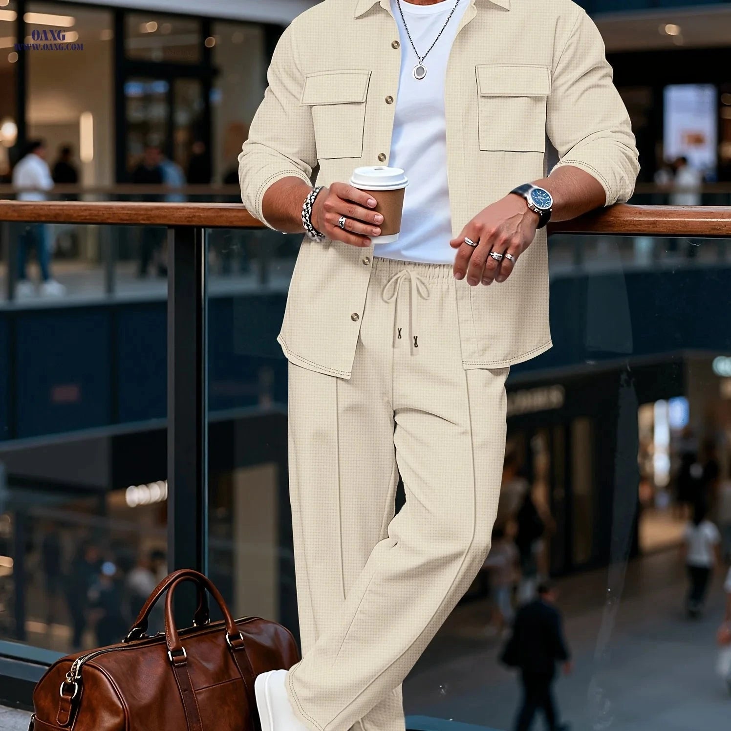 Men’s Long Sleeve Casual Set - Luxury Lapel Jacket & Versatile Pants   OAXG 