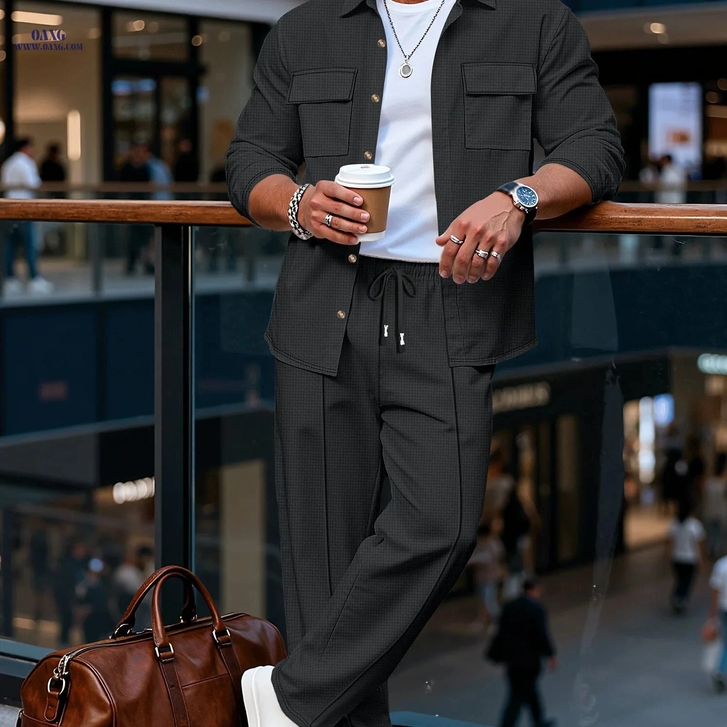 Men’s Long Sleeve Casual Set - Luxury Lapel Jacket & Versatile Pants   OAXG 