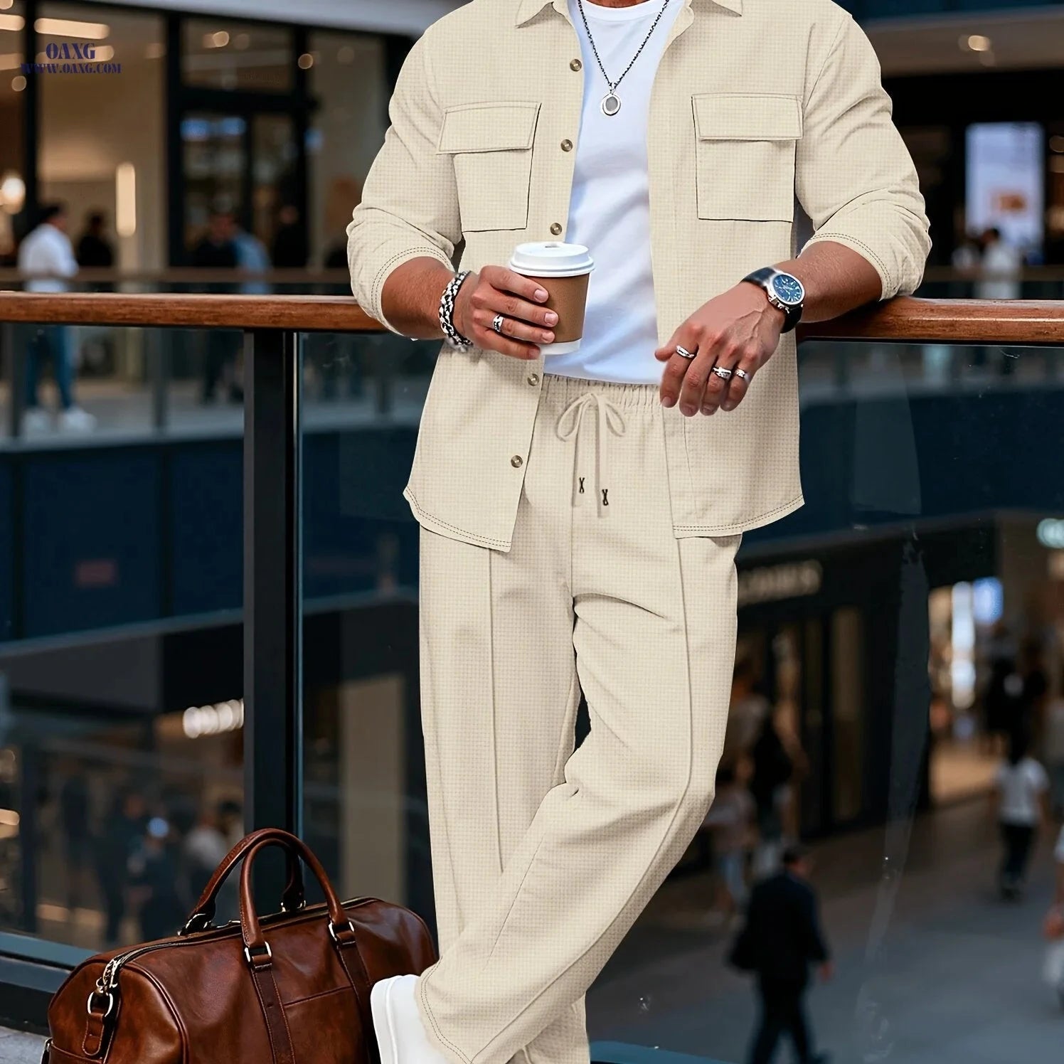 Men’s Long Sleeve Casual Set - Luxury Lapel Jacket & Versatile Pants   OAXG 