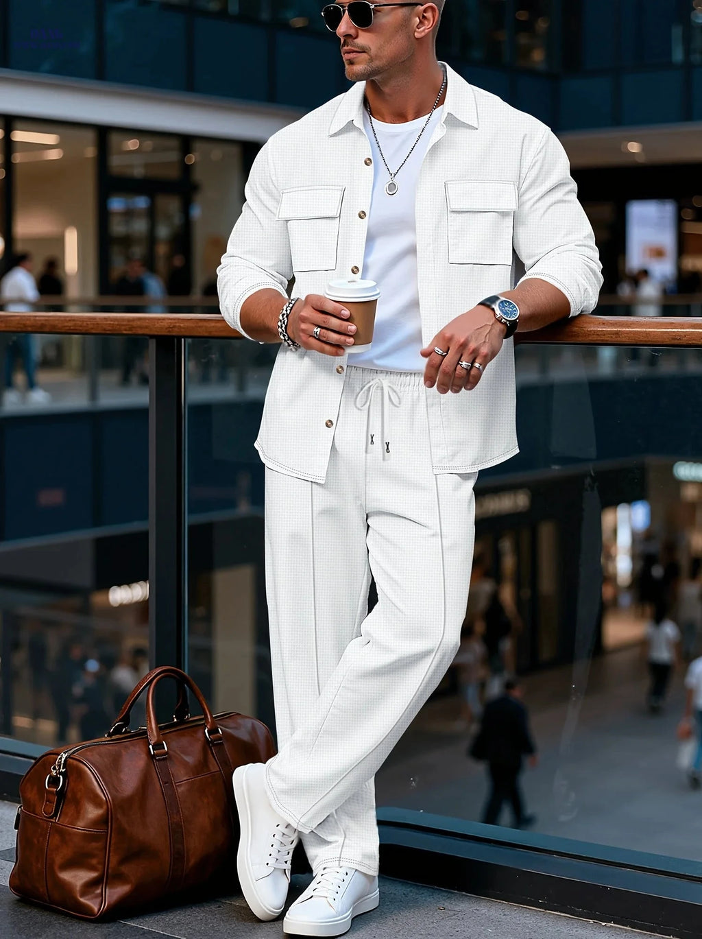 Men’s Long Sleeve Casual Set - Luxury Lapel Jacket & Versatile Pants   OAXG White / FR S