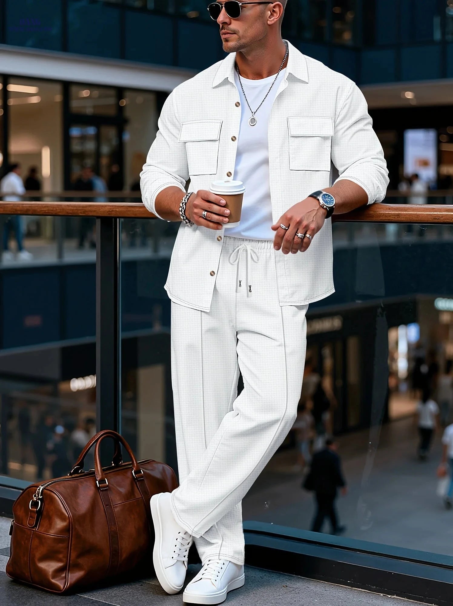 Men’s Long Sleeve Casual Set - Luxury Lapel Jacket & Versatile Pants   OAXG White / FR S