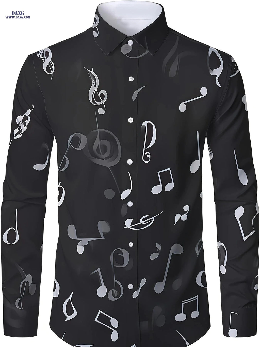 Men's Long Sleeve Casual Shirt - Breathable Music Note Print   OAXG 