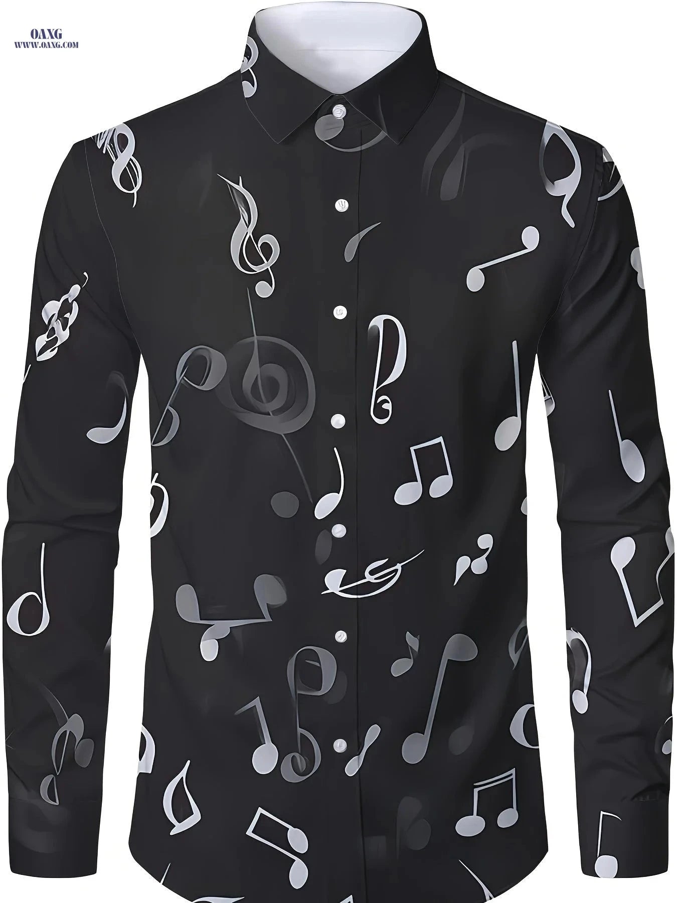 Men's Long Sleeve Casual Shirt - Breathable Music Note Print   OAXG 