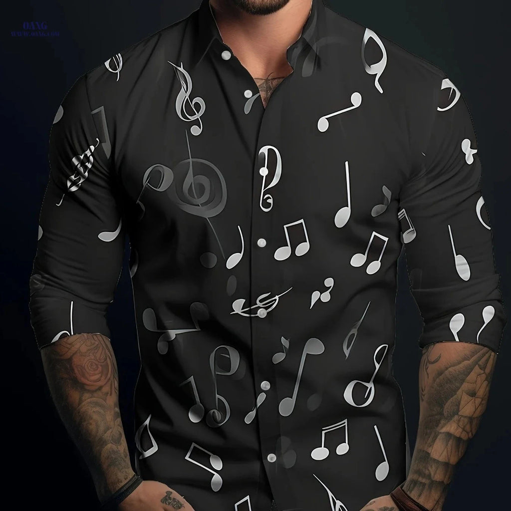 Men's Long Sleeve Casual Shirt - Breathable Music Note Print   OAXG CXCSXT158 / FR S