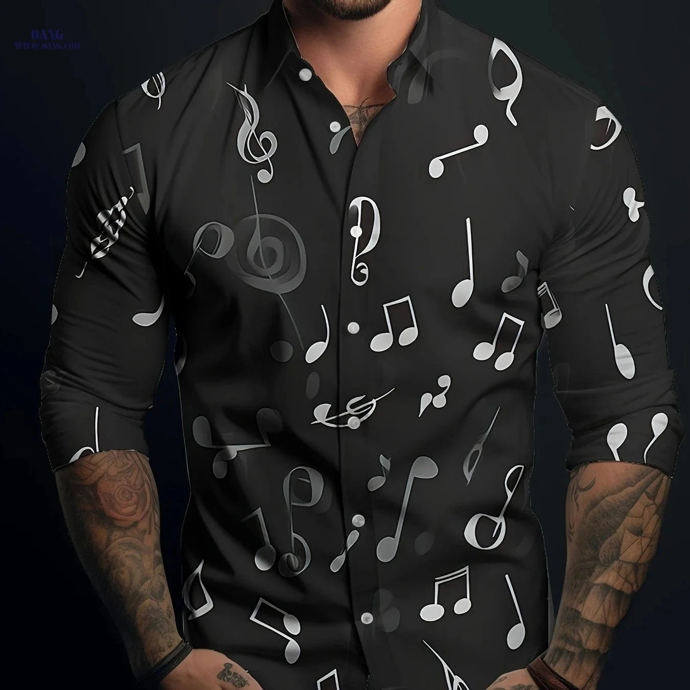 Men's Long Sleeve Casual Shirt - Breathable Music Note Print   OAXG CXCSXT158 / FR S