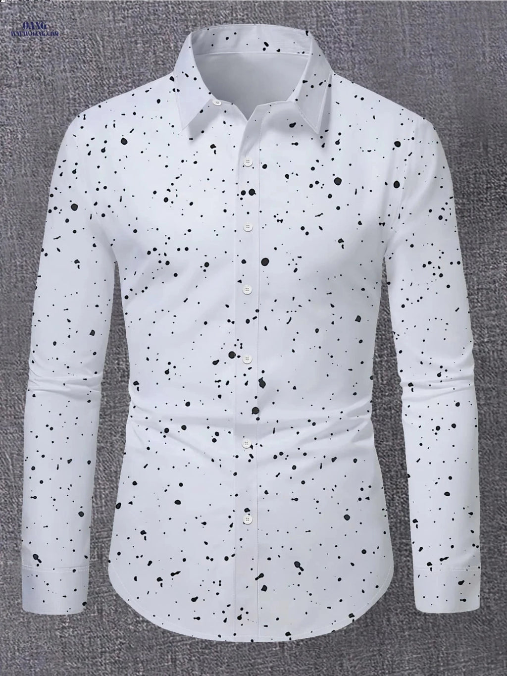 Men's Long Sleeve Casual Shirt - Slim Fit Polka Dot for Spring   OAXG Royal Blue / FR S