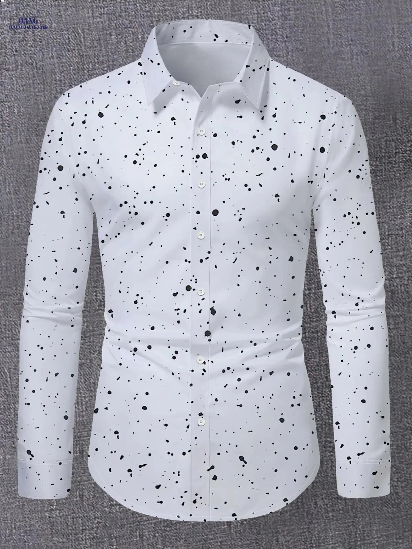 Men's Long Sleeve Casual Shirt - Slim Fit Polka Dot for Spring   OAXG Royal Blue / FR S