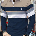 Men's Long-Sleeve Color-Block Polo Shirt - 3D Print for Casual Wear   OAXG 