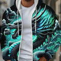 Men's Long Sleeve Dragon Hoodie - Casual Zip-Up Jacket with Pockets   OAXG Mineral Green / FR M