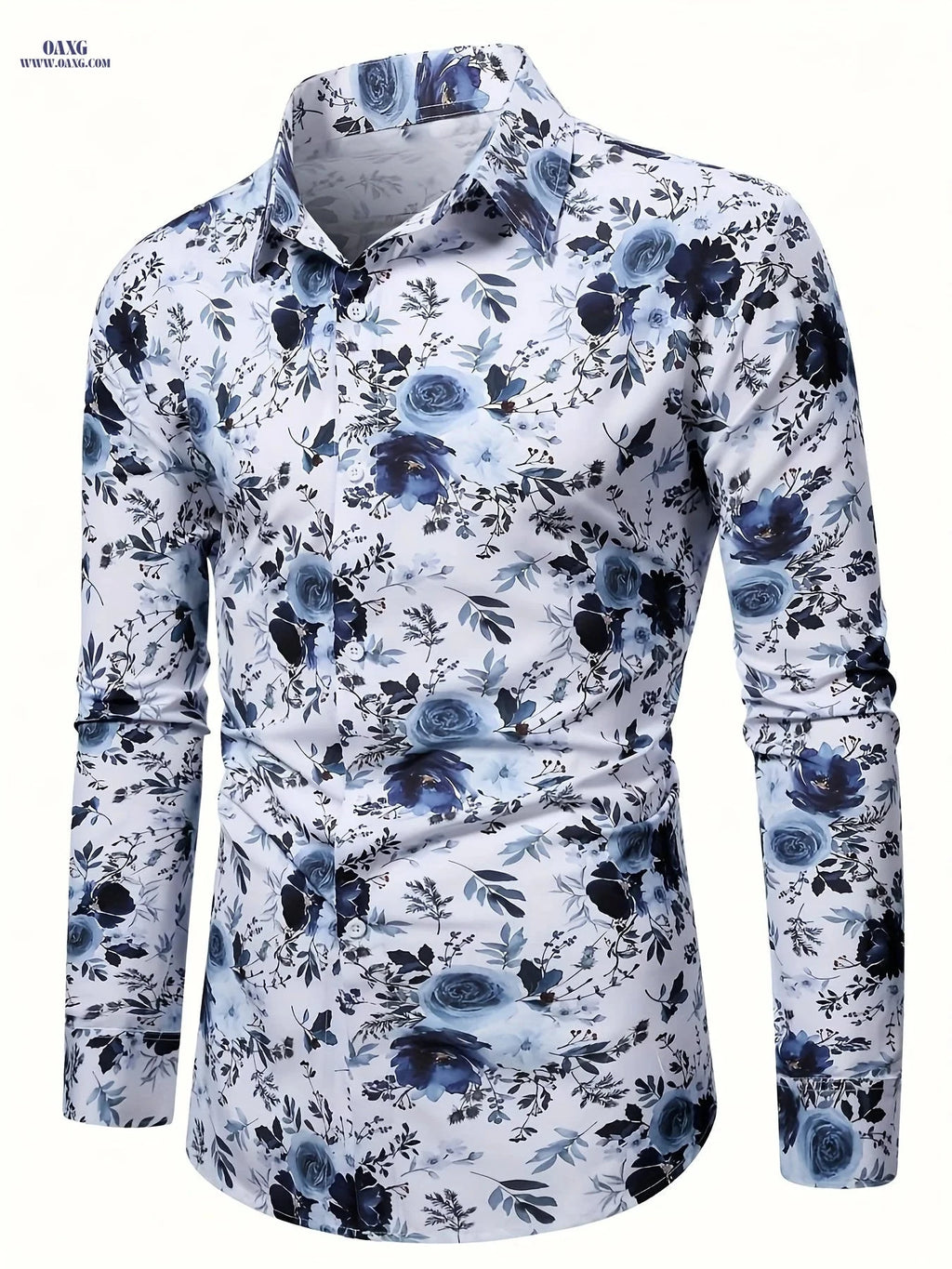 Men's Long Sleeve Floral Shirt - Casual Style for Parties   OAXG 