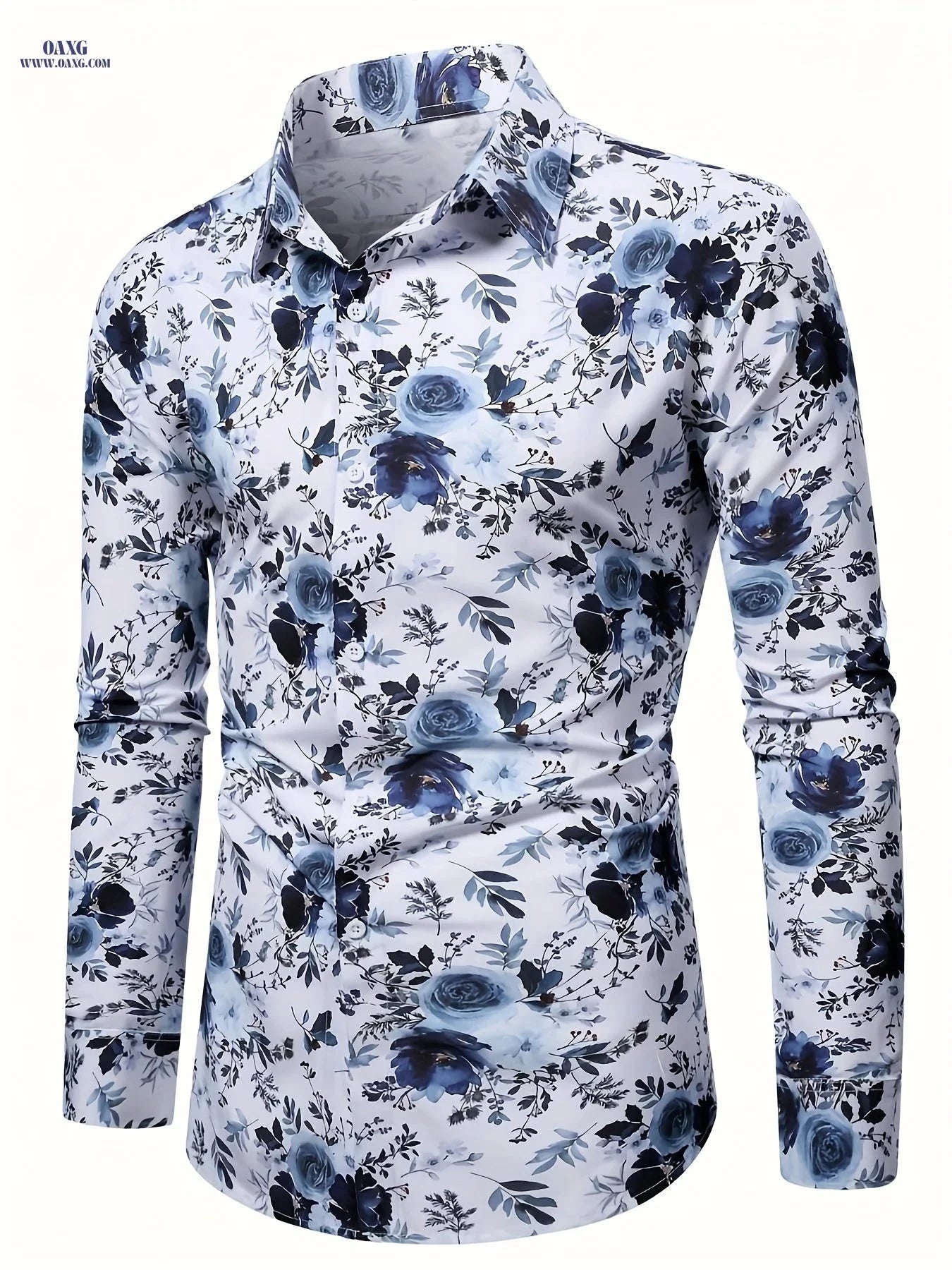 Men's Long Sleeve Floral Shirt - Casual Style for Parties   OAXG 