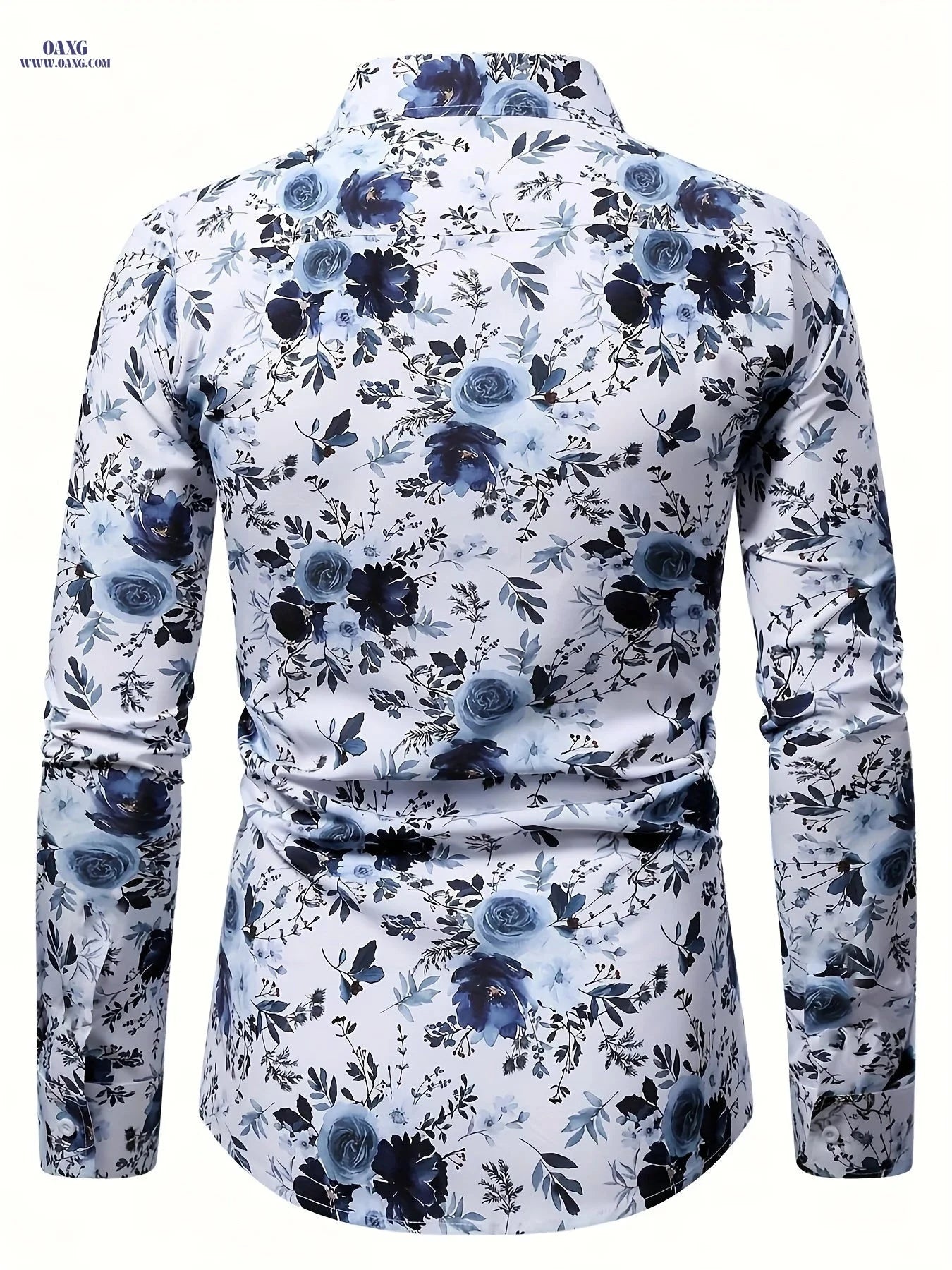 Men's Long Sleeve Floral Shirt - Casual Style for Parties   OAXG Blue / FR S