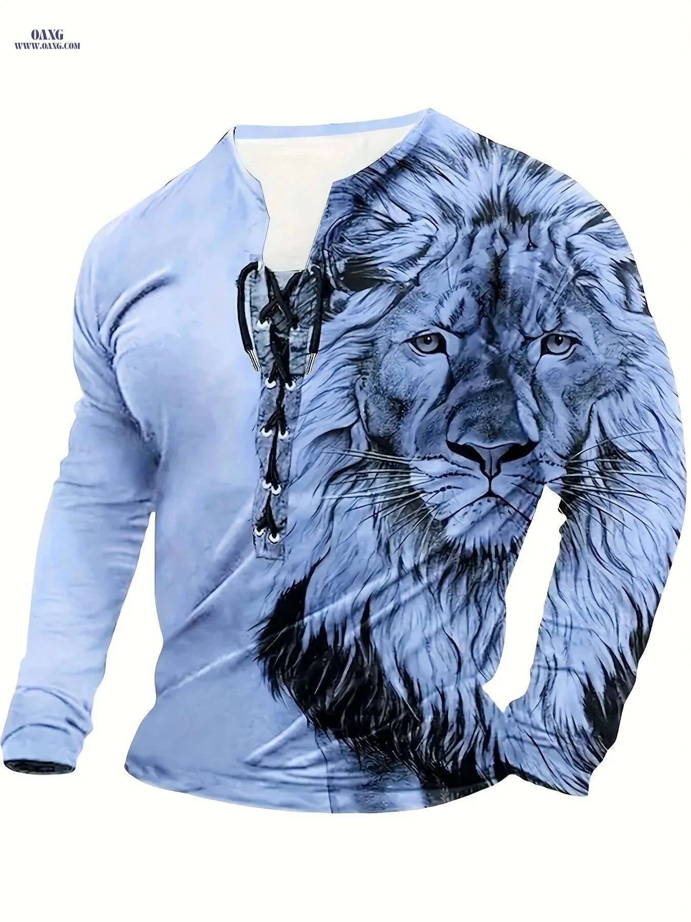 Men's Long Sleeve Henri Shirt - Casual Crew Neck Button-Up Top   OAXG Mixed Color / M