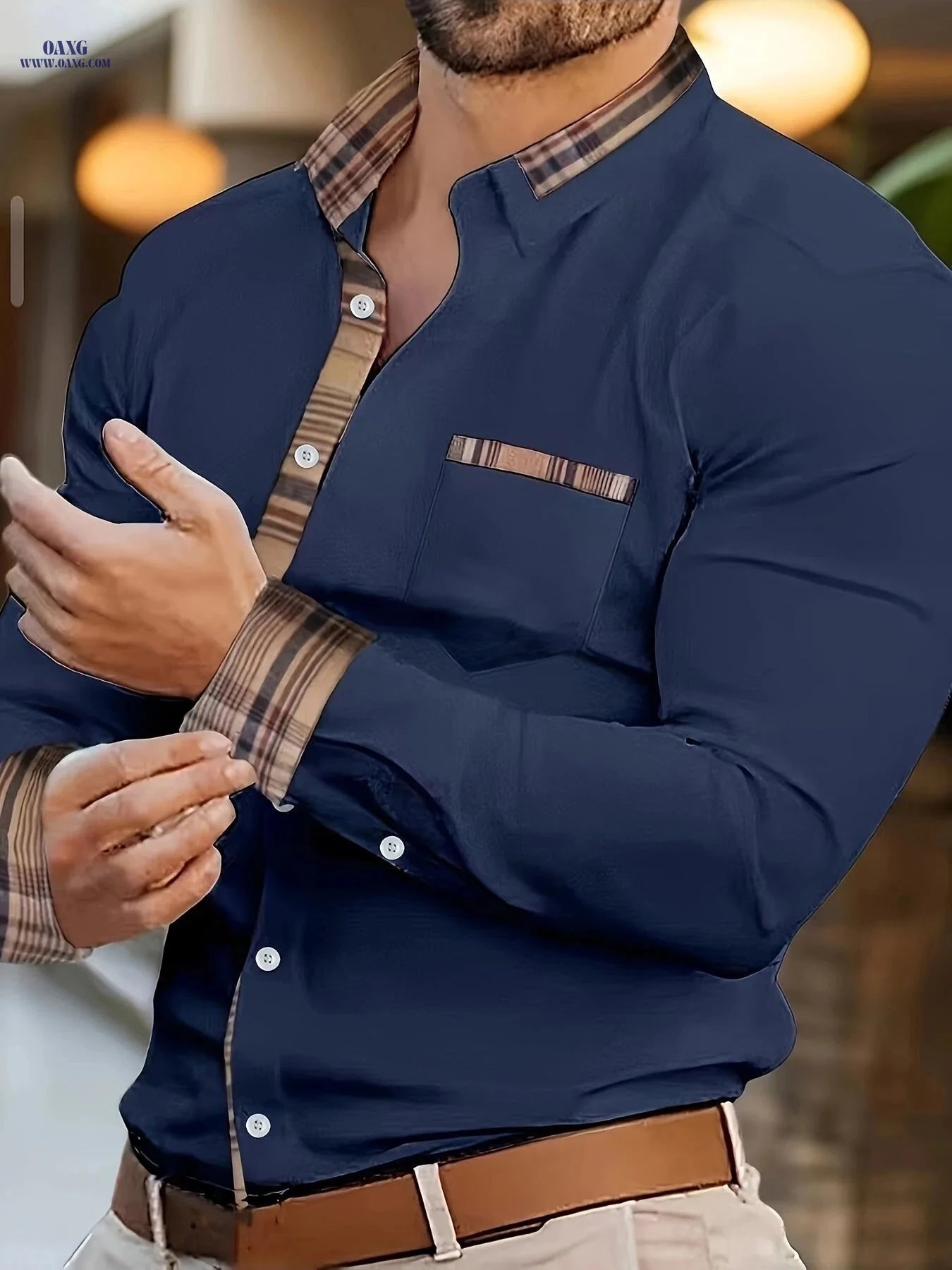 Men's Long Sleeve Plaid Shirt - Casual Button-Up for Spring/Fall   OAXG 