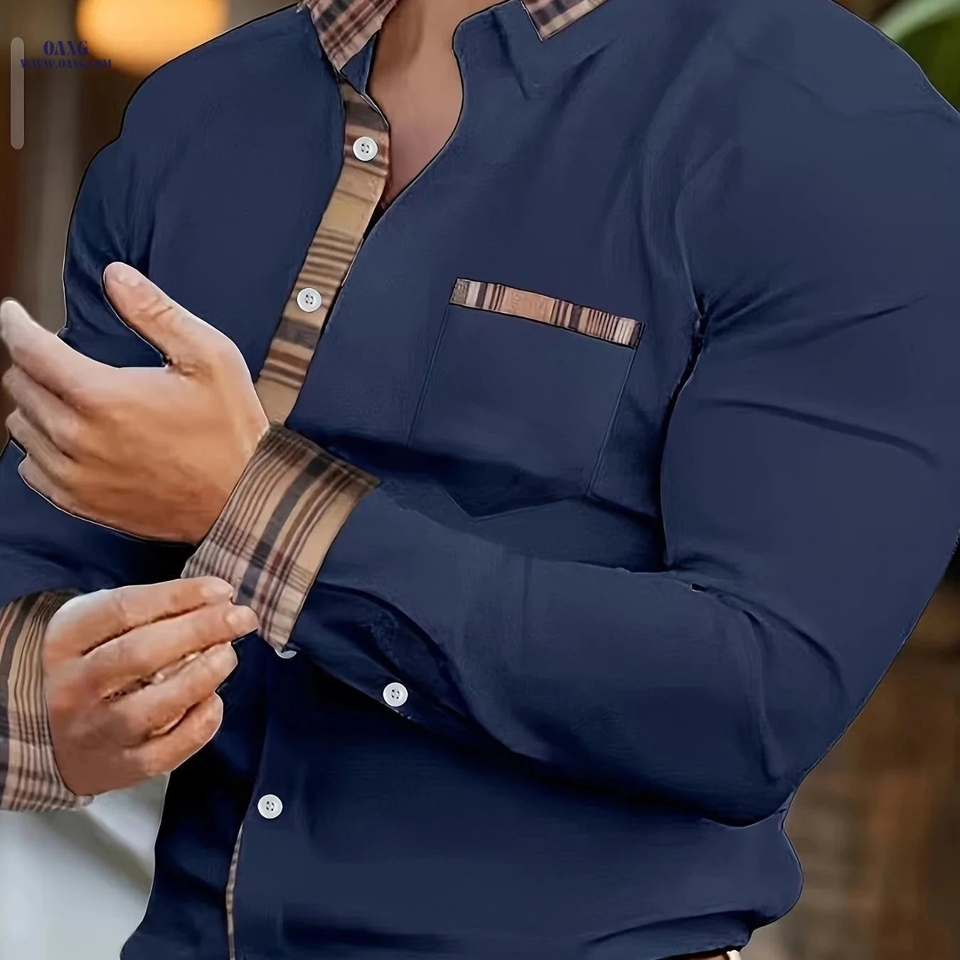 Men's Long Sleeve Plaid Shirt - Casual Button-Up for Spring/Fall   OAXG 