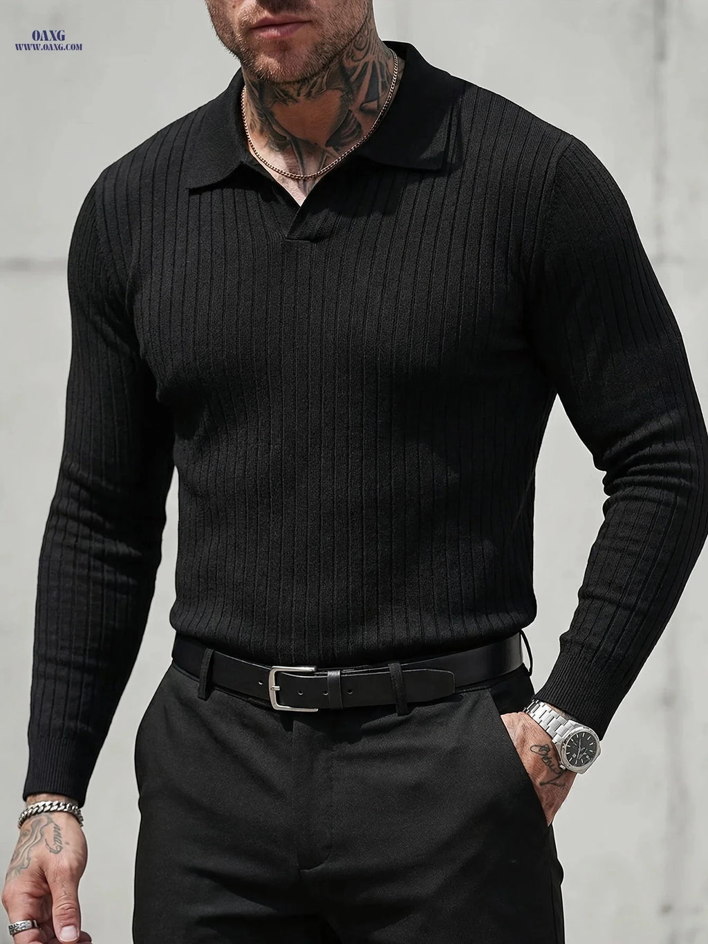Men's Long Sleeve Polo Sweater – Casual Knitwear for Fall/Winter   OAXG 