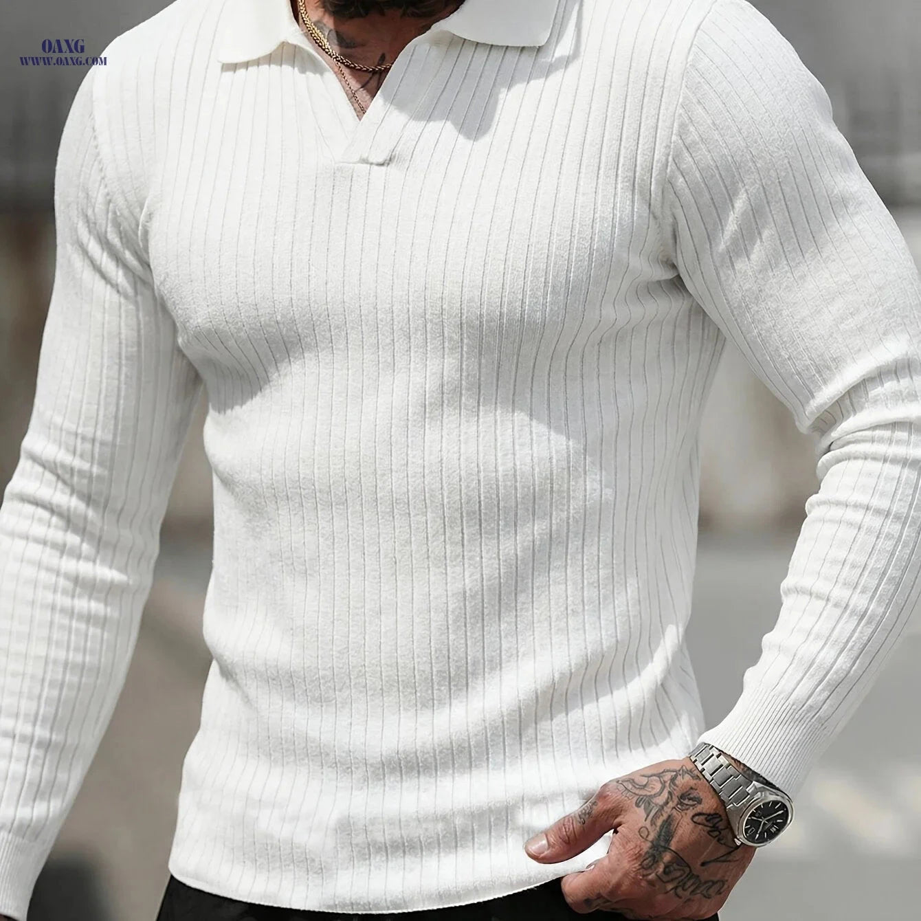 Men's Long Sleeve Polo Sweater – Casual Knitwear for Fall/Winter   OAXG Black / FR S