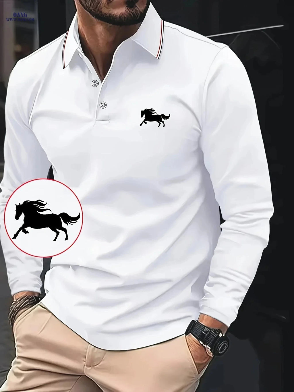 Men's Long Sleeve Shirt - Casual Polyester with Animal Print Design   OAXG 