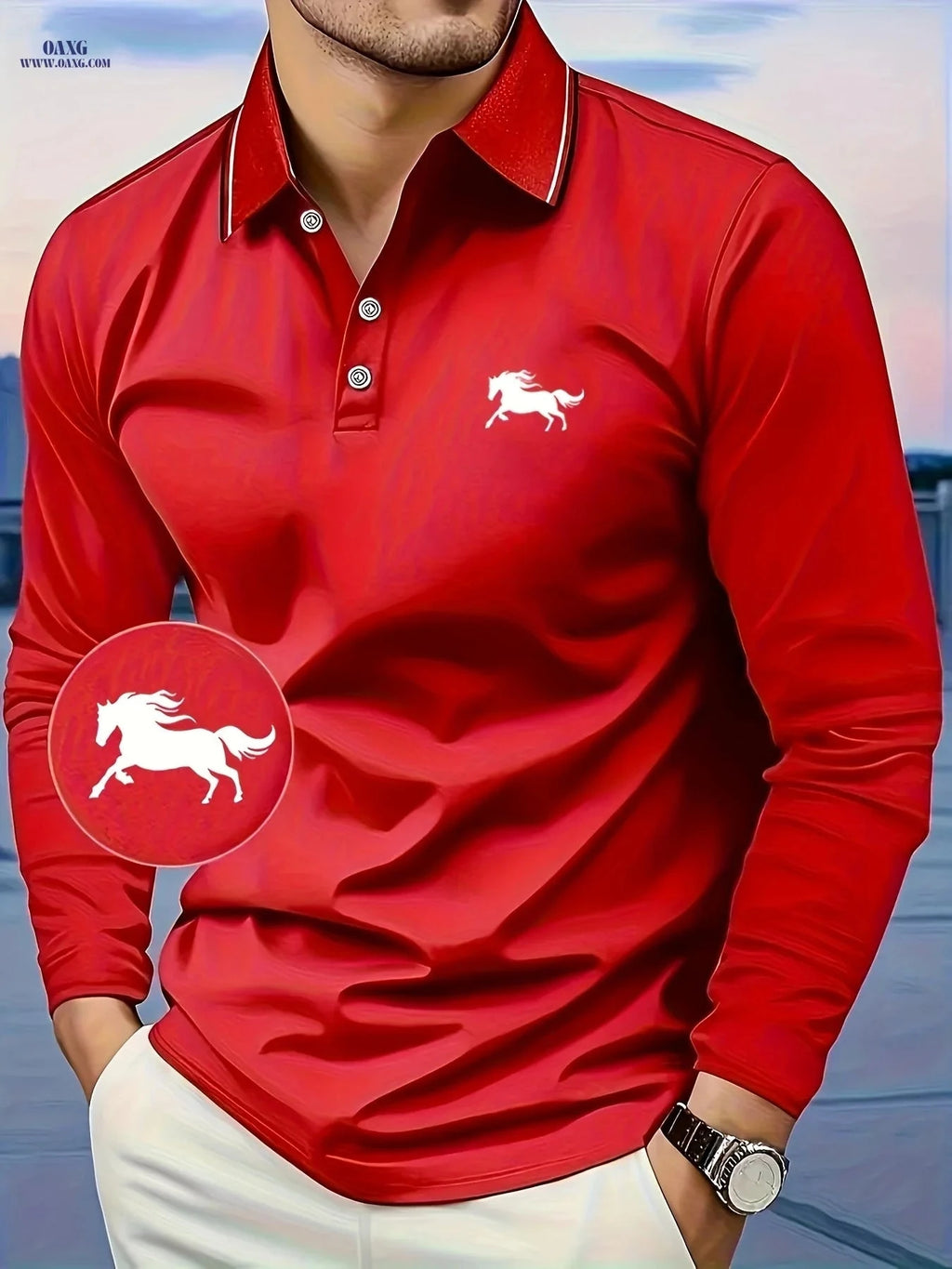 Men's Long Sleeve Shirt - Casual Polyester with Animal Print Design   OAXG Navy Blue / FR S