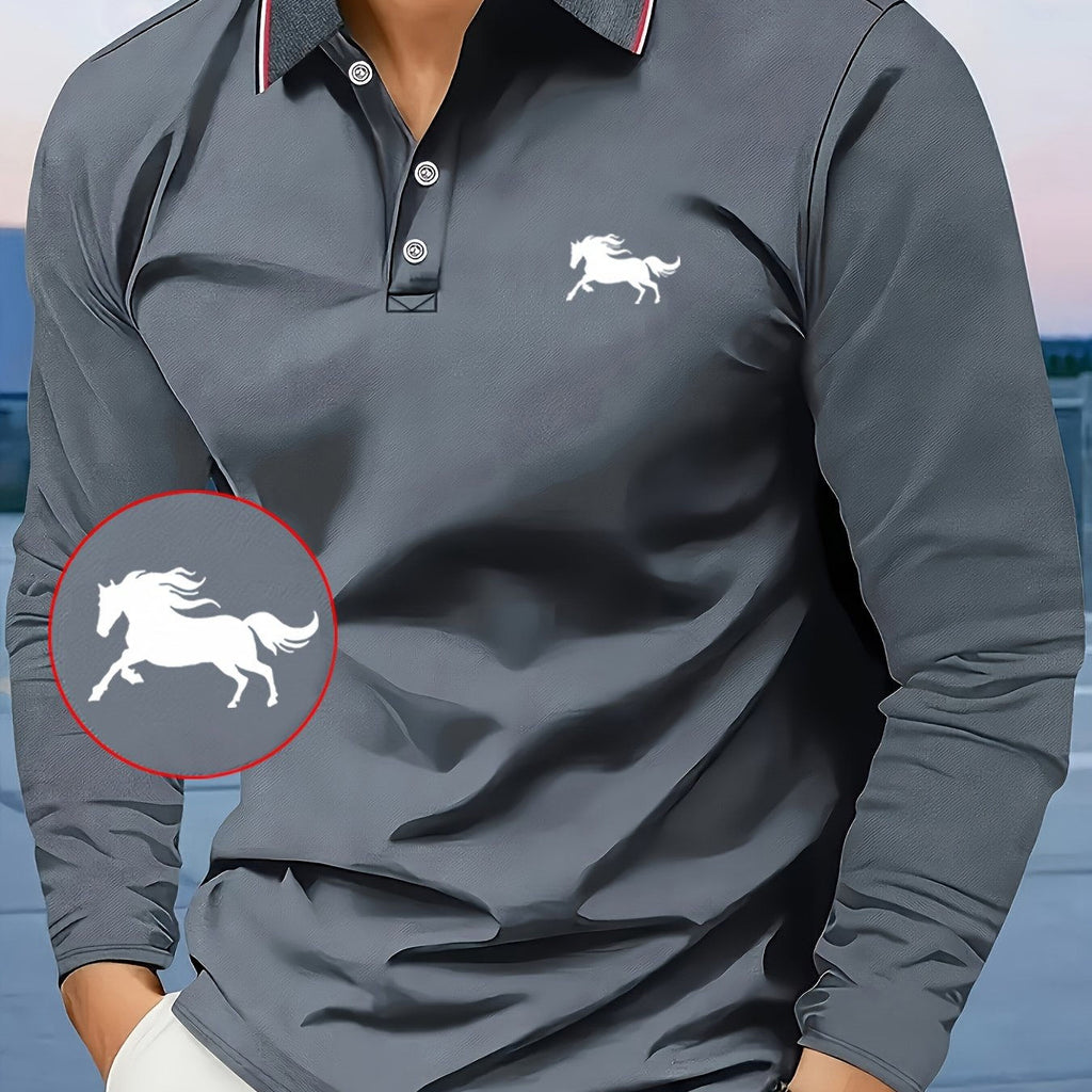 Men's Long Sleeve Shirt - Casual Polyester with Animal Print Design   OAXG Navy Blue / FR S