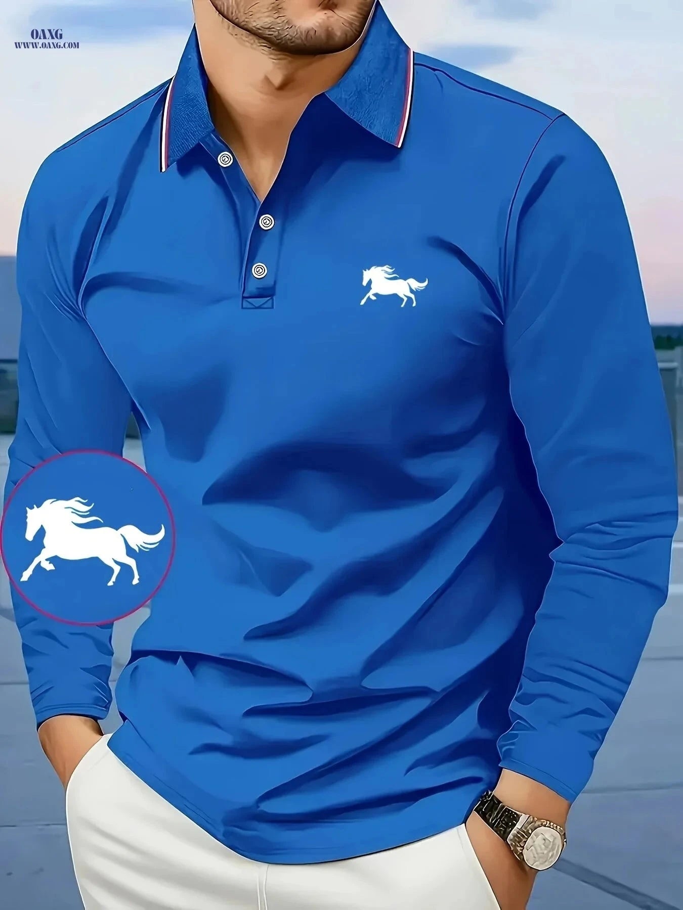 Men's Long Sleeve Shirt - Casual Polyester with Animal Print Design   OAXG Navy Blue / FR S