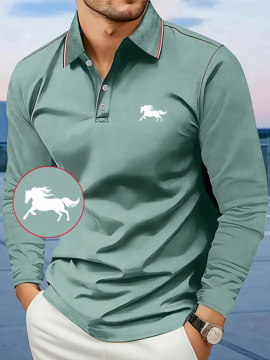 Men's Long Sleeve Shirt - Casual Polyester with Animal Print Design   OAXG 