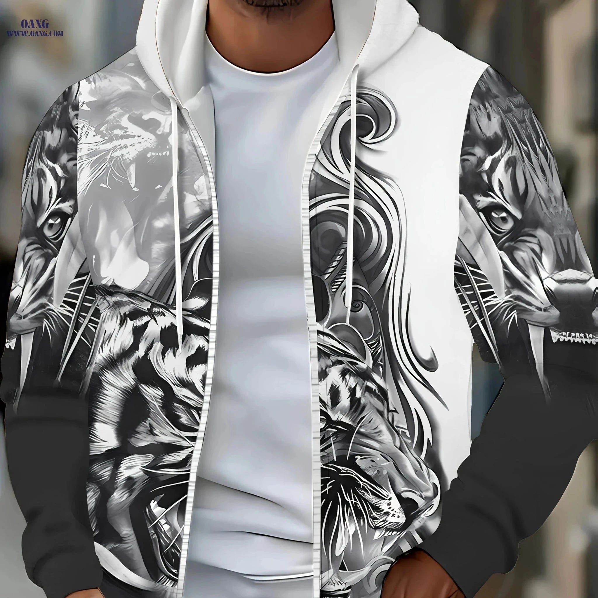 Men's Long-Sleeve Tiger Hoodie - Casual Jacket for Autumn/Winter   OAXG Grey / FR M