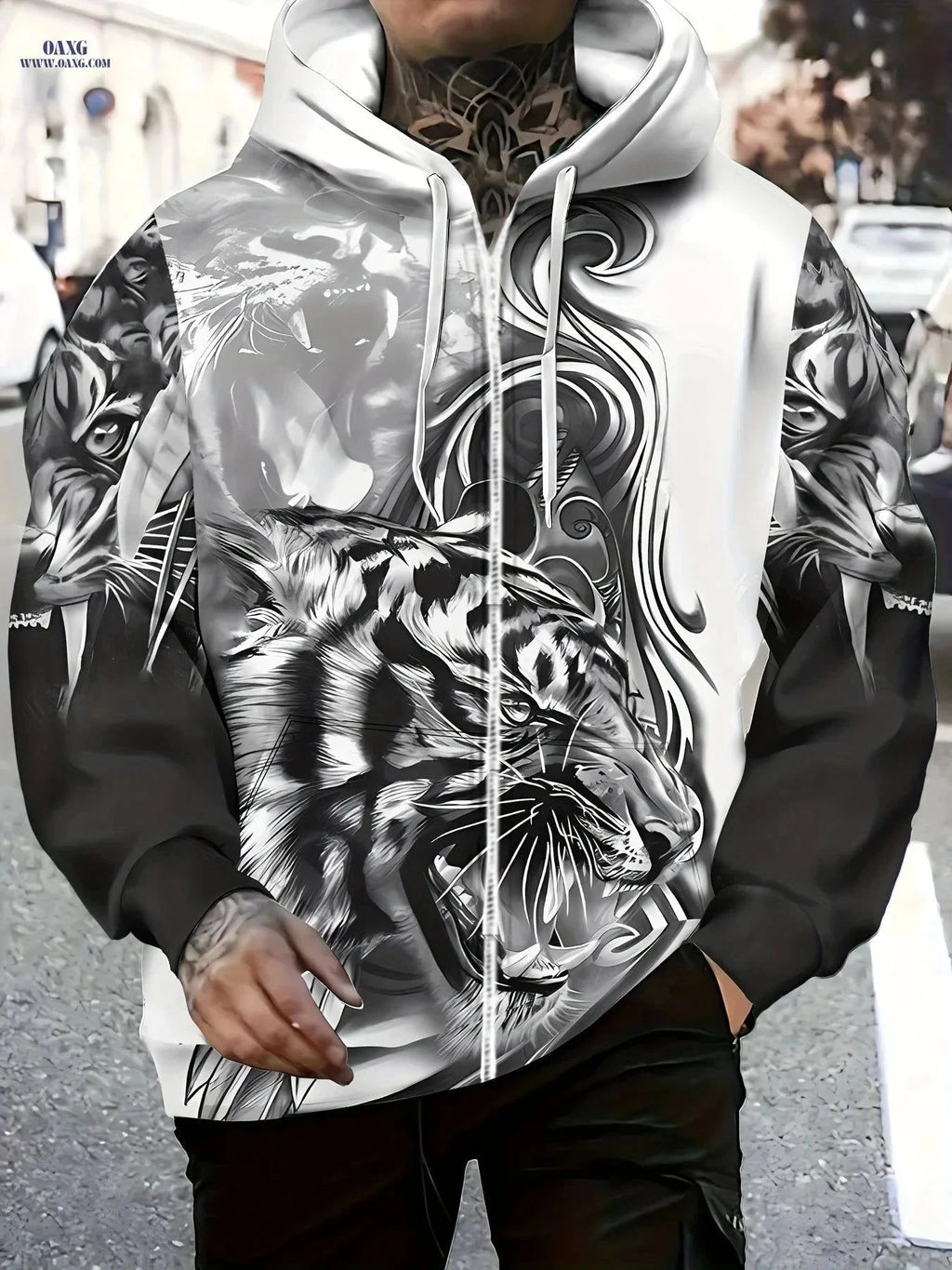 Men's Long-Sleeve Tiger Hoodie - Casual Jacket for Autumn/Winter   OAXG Grey / FR M