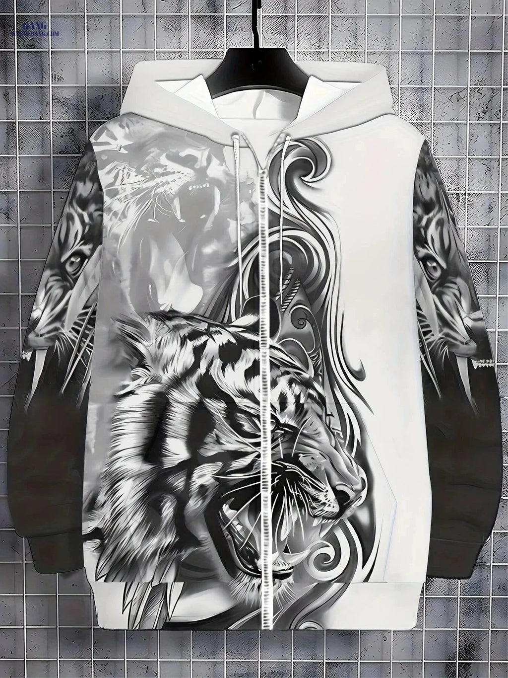 Men's Long-Sleeve Tiger Hoodie - Casual Jacket for Autumn/Winter   OAXG Grey / FR M