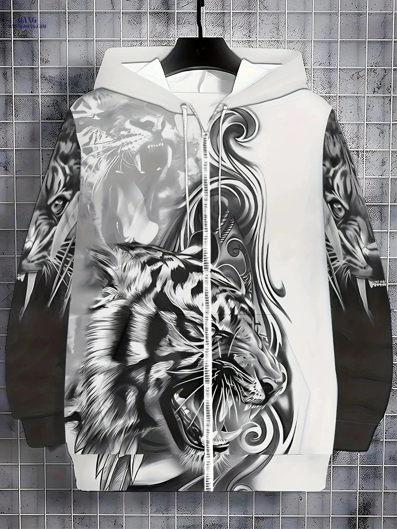Men's Long-Sleeve Tiger Hoodie - Casual Jacket for Autumn/Winter   OAXG Grey / FR M