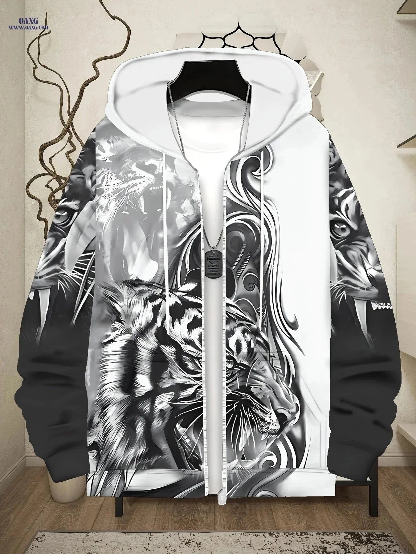 Men's Long-Sleeve Tiger Hoodie - Casual Jacket for Autumn/Winter   OAXG Grey / FR M