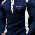 Men's Long-Sleeve Waffle Polo Sweater - Stylish Color-Block Design   OAXG 