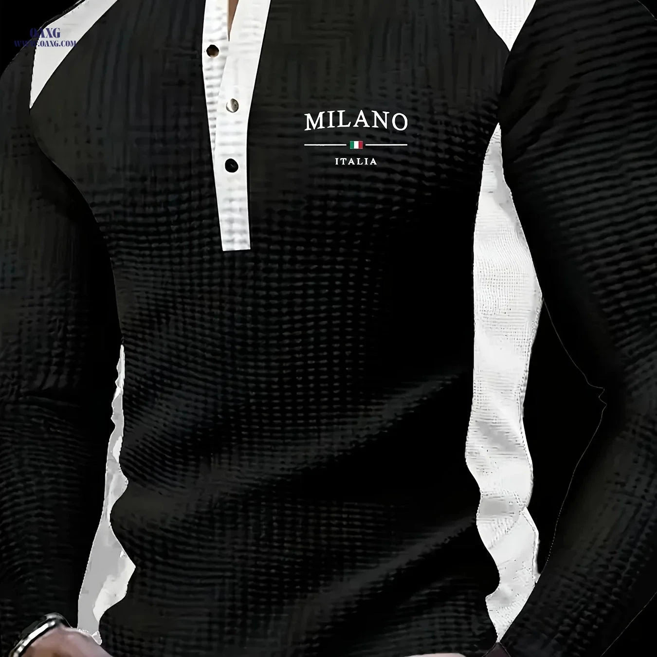 Men's Long-Sleeve Waffle Polo Sweater - Stylish Color-Block Design   OAXG 