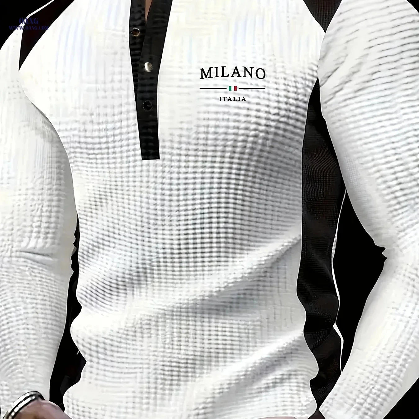Men's Long-Sleeve Waffle Polo Sweater - Stylish Color-Block Design   OAXG Milano navy blue / FR S