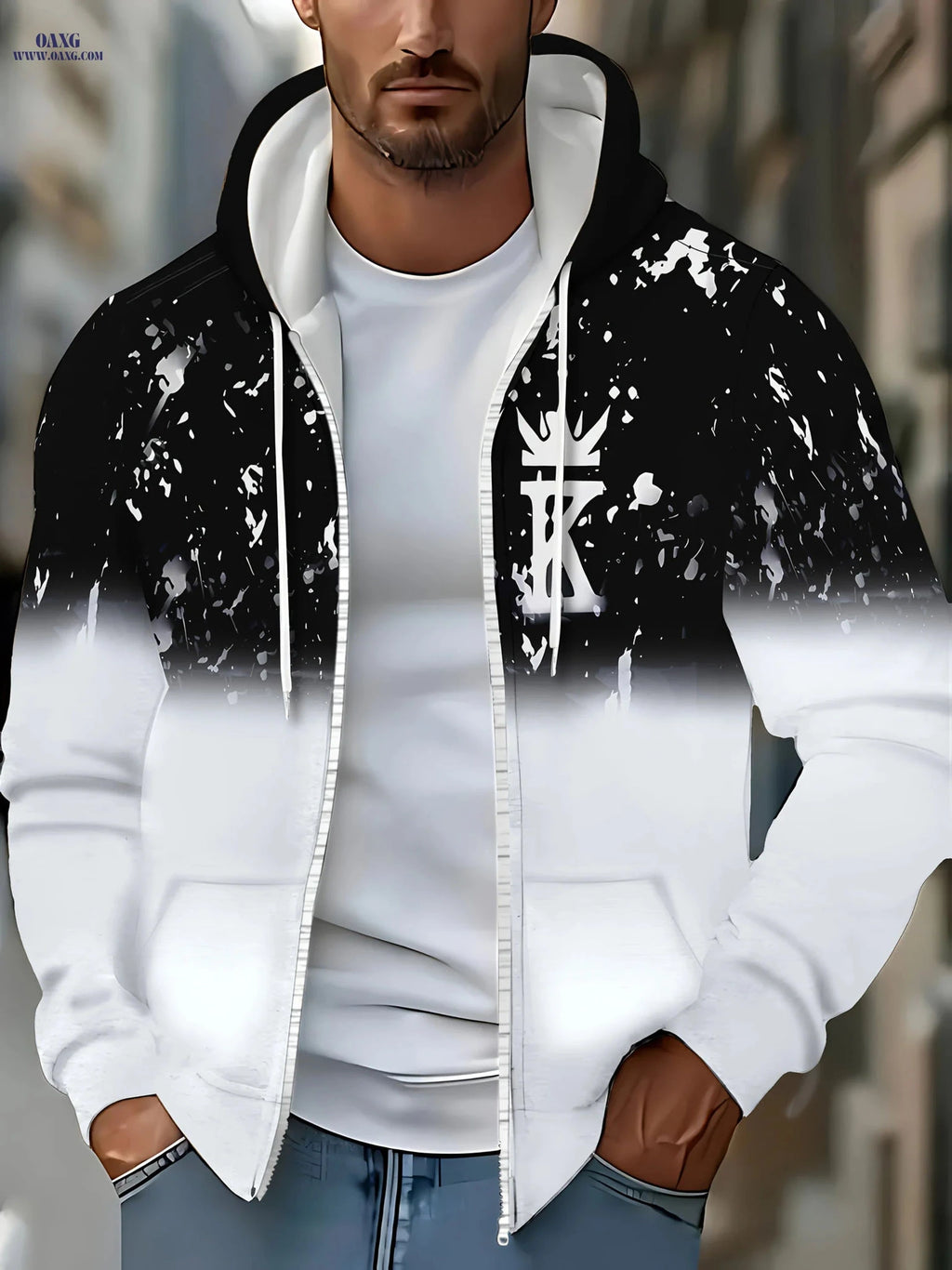 Men's Long-Sleeve Zip-Up Hoodie - Casual Autumn Jacket with Pockets   OAXG 