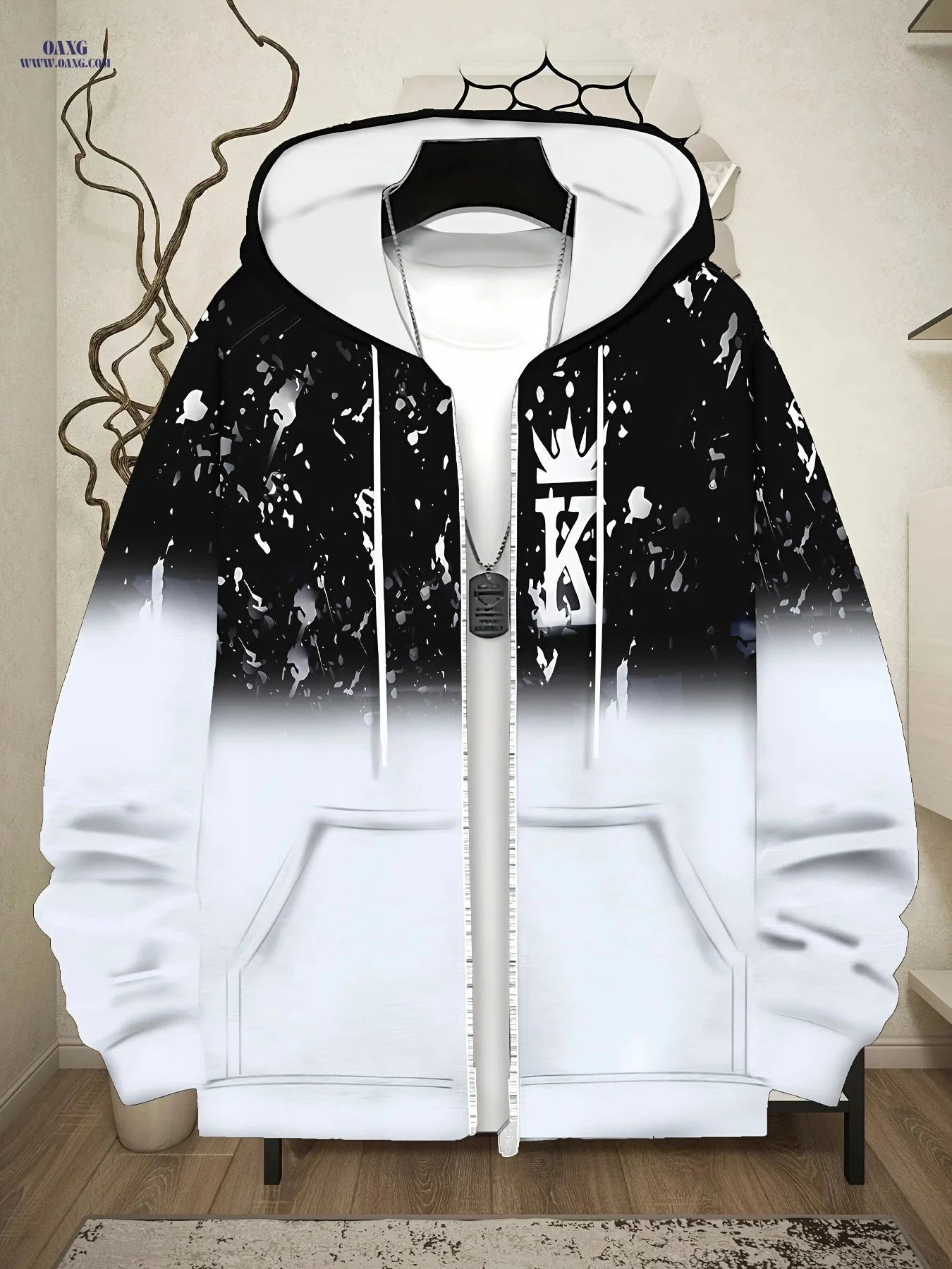 Men's Long-Sleeve Zip-Up Hoodie - Casual Autumn Jacket with Pockets   OAXG Black / FR M